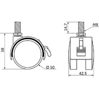 Колесо мебельное d50 мм с винтом М8 с торм.пласт., черный AKS 46315