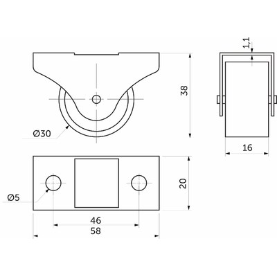 Ролик прямоходящий h38 (d30) с рез.ободом, серый AKS AKS 63971