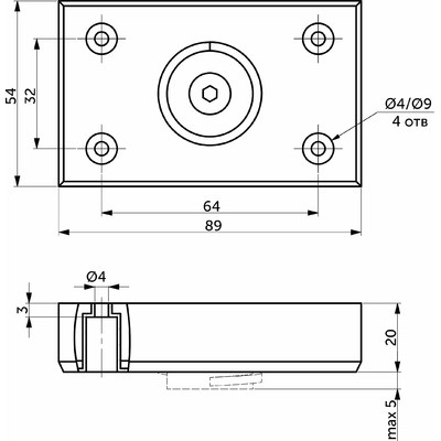 Опора мебельная B-01 регулируемая, металлик (57*87) AKS 52318 (новый код 79994)