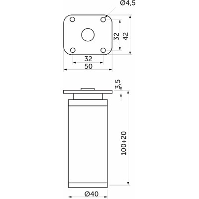 Опора мебельная DAP-77,H100, алюминий AKS  22667