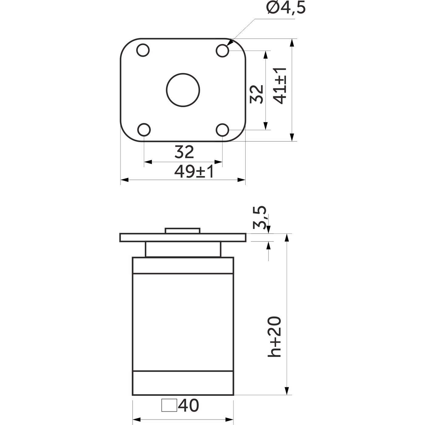 Опора мебельная квадратная DAКP-27, h100, белая AKS  57038
