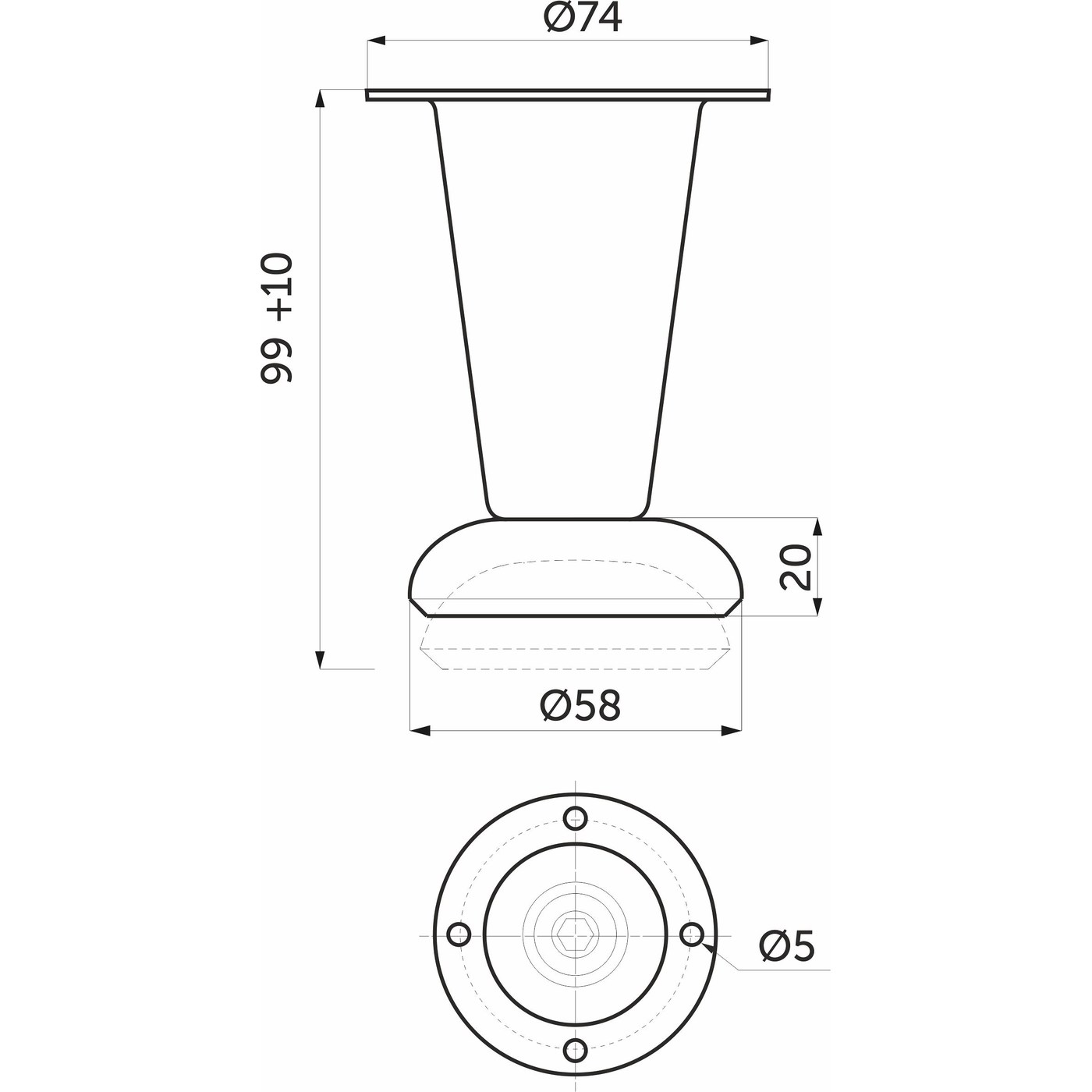 Опора мебельная D-780, хром, мин Н100 AKS  64985