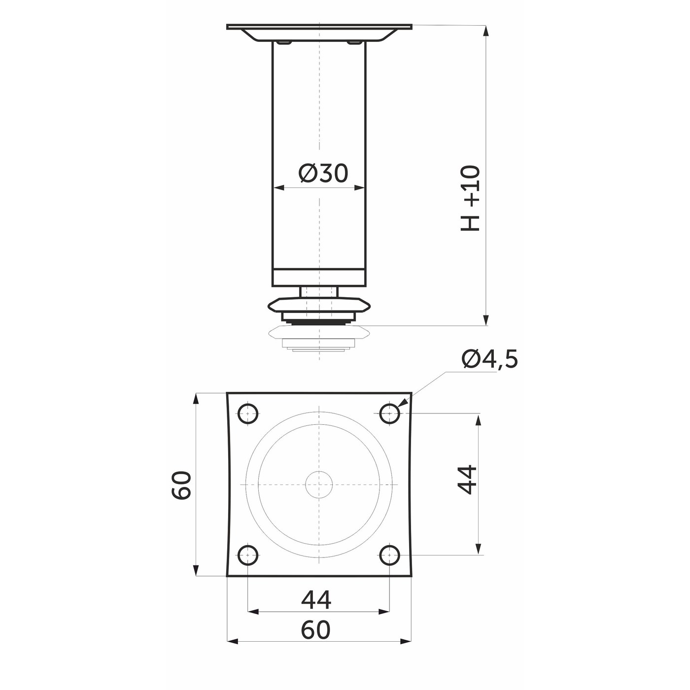 Опора мебельная D-100 h100 с регулировкой, металлическая, белая AKS 57399