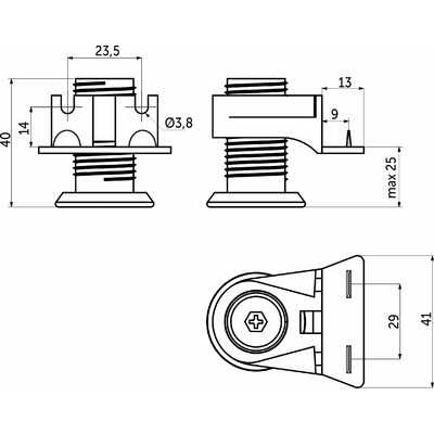Опора мебельная INTEGRATO G h25 с регул., метал., врезная цинк+черный AKS 79670