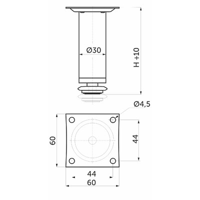 Опора мебельная D-100 h100 с регулировкой, металлическая, черная AKS 57400