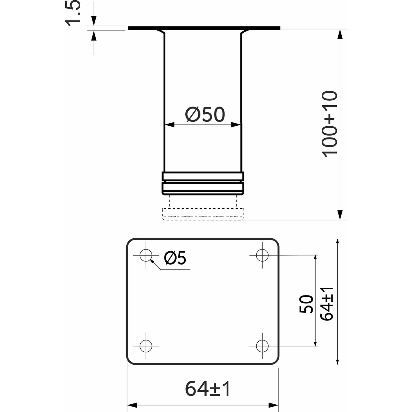Опора меб. мет. d50 h100 с регул. хром AKS 56856