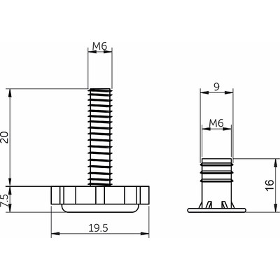 Регулятор уровня М6+муфта регулятора (упак. 100 шткомп,) черный AKS 51459