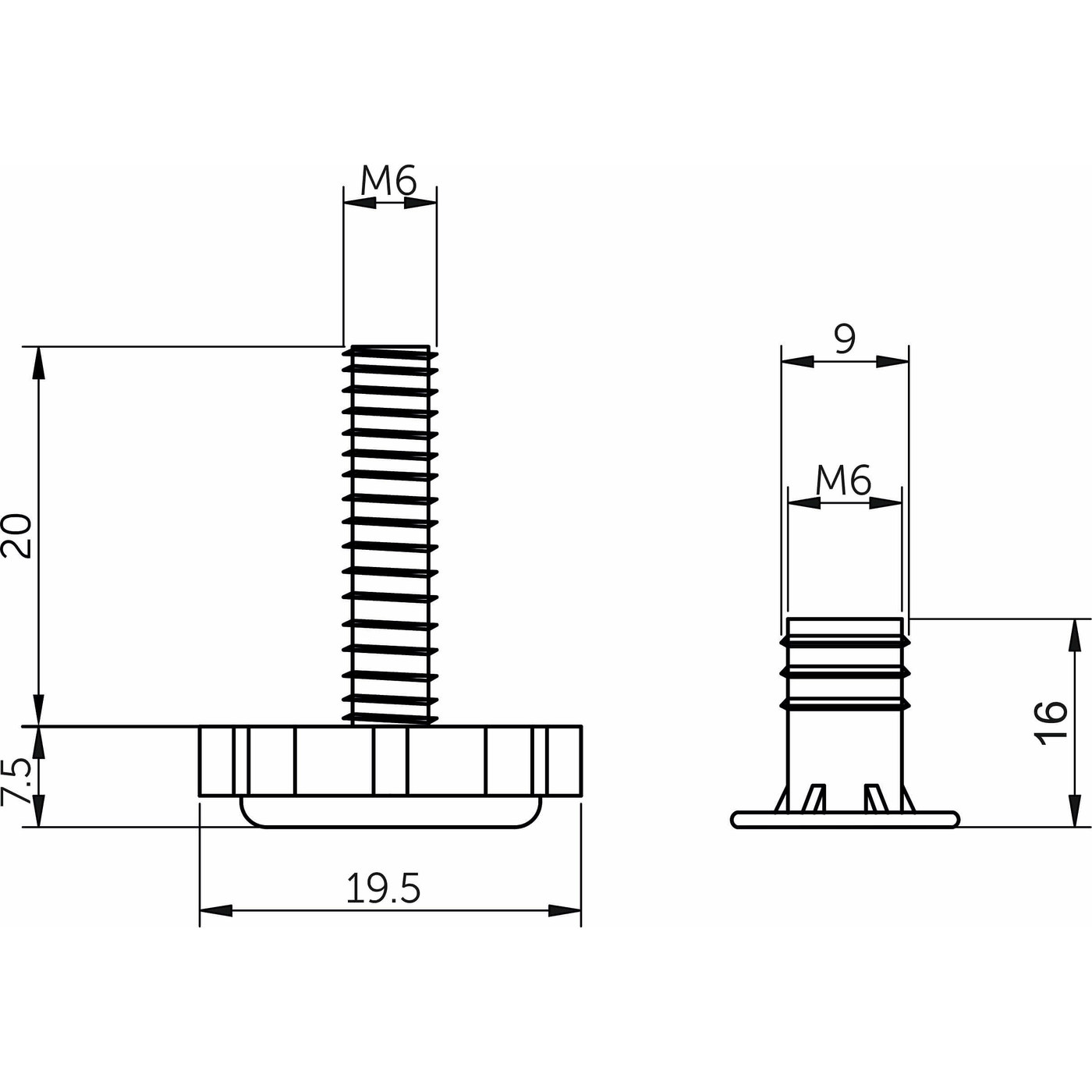 Регулятор уровня М6+муфта регулятора (упак. 100 шткомп,) черный AKS 51459