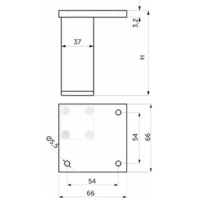 Опора меб. алюм. D-727 h100 мат.хром AKS 22799