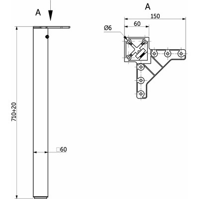 Опора меб. квадратная 60*60 h710, черный AKS 108956