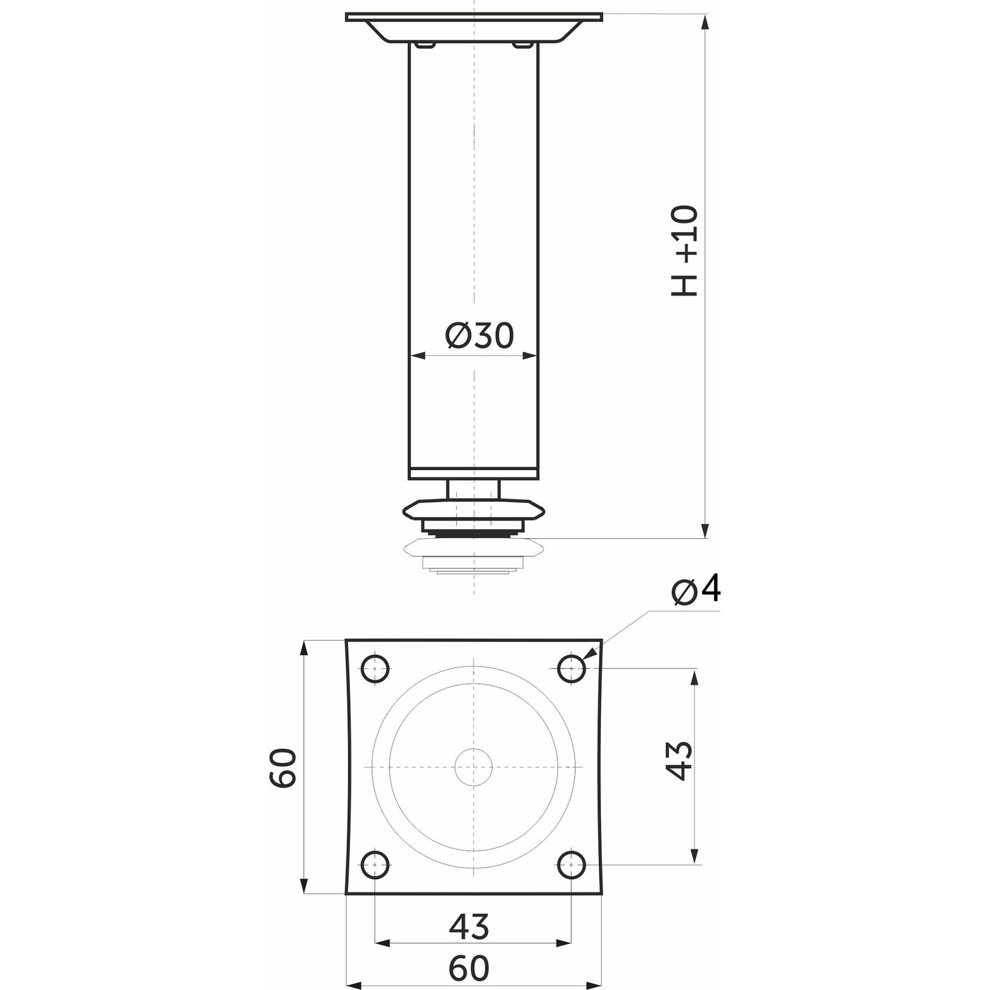 Опора меб. металл. D-150 h150 с регул. хром AKS 22639