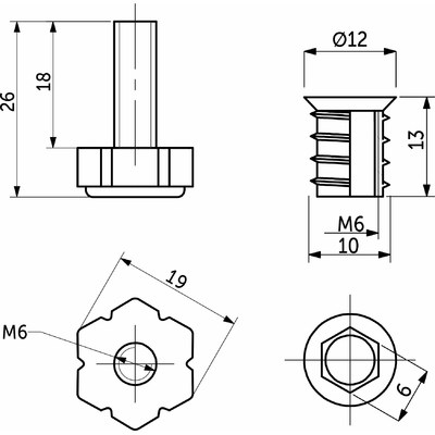 Регулятор уровня + муфта М6 вкручиваемая, черная (уп100 компл) AKS 51460