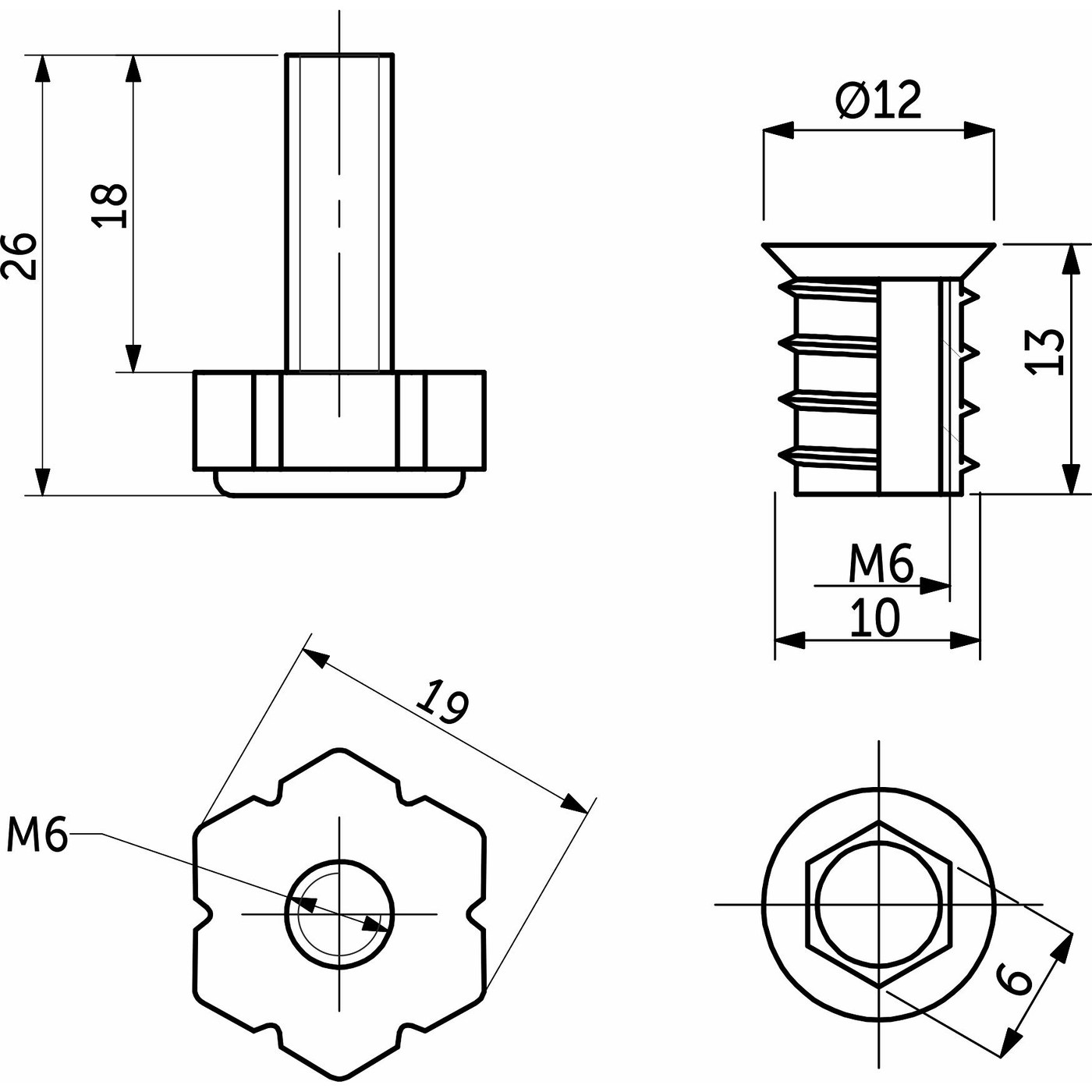Регулятор уровня+муфта М6 вкручиваемая, черная (уп500 комп) AKS 42468