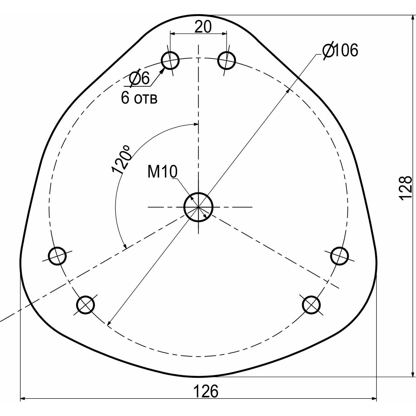 Крепление опоры диаметром 60 (блин), черный М10 AKS 75567