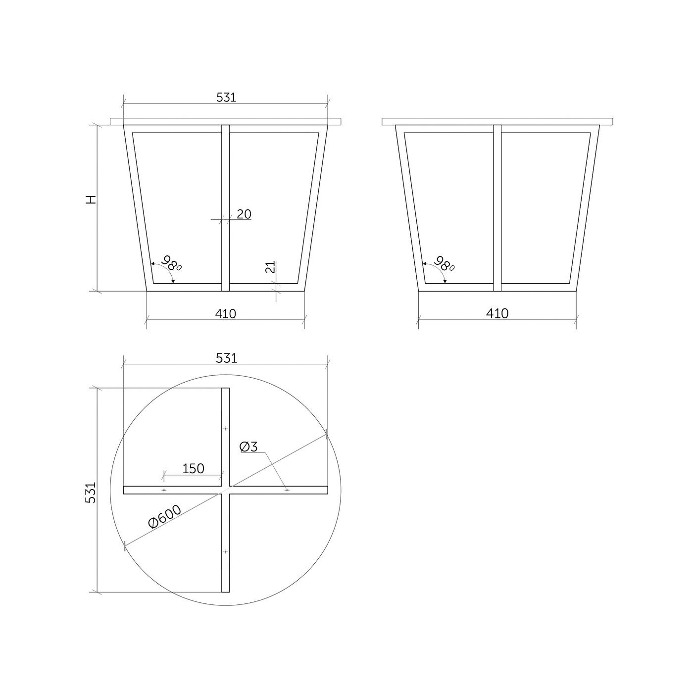 Подстолье mini INGRID-1 h-432 мм черный AKS 81840