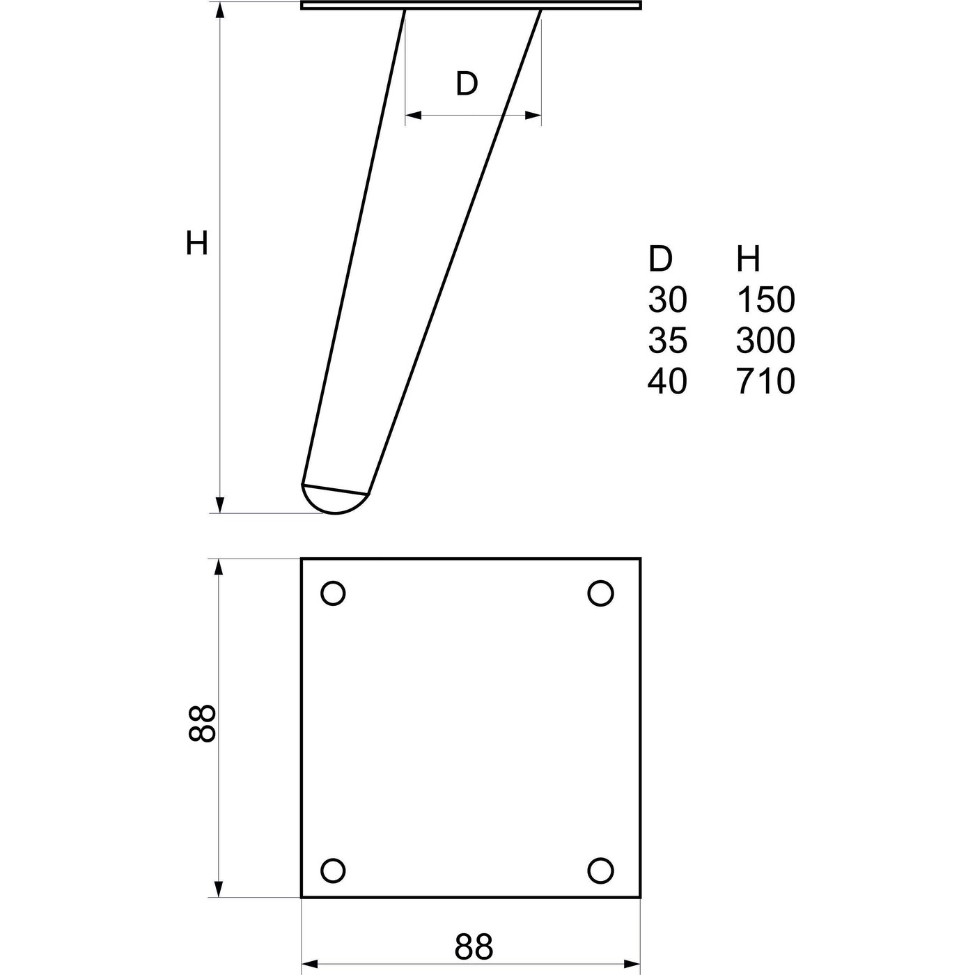 Опора наклонная h-710, белая AKS 64746