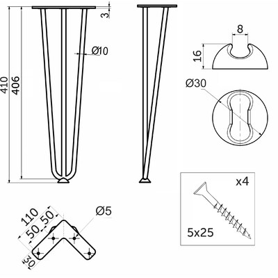 Опора мебельная FLASH h- 410, черный AKS  73290