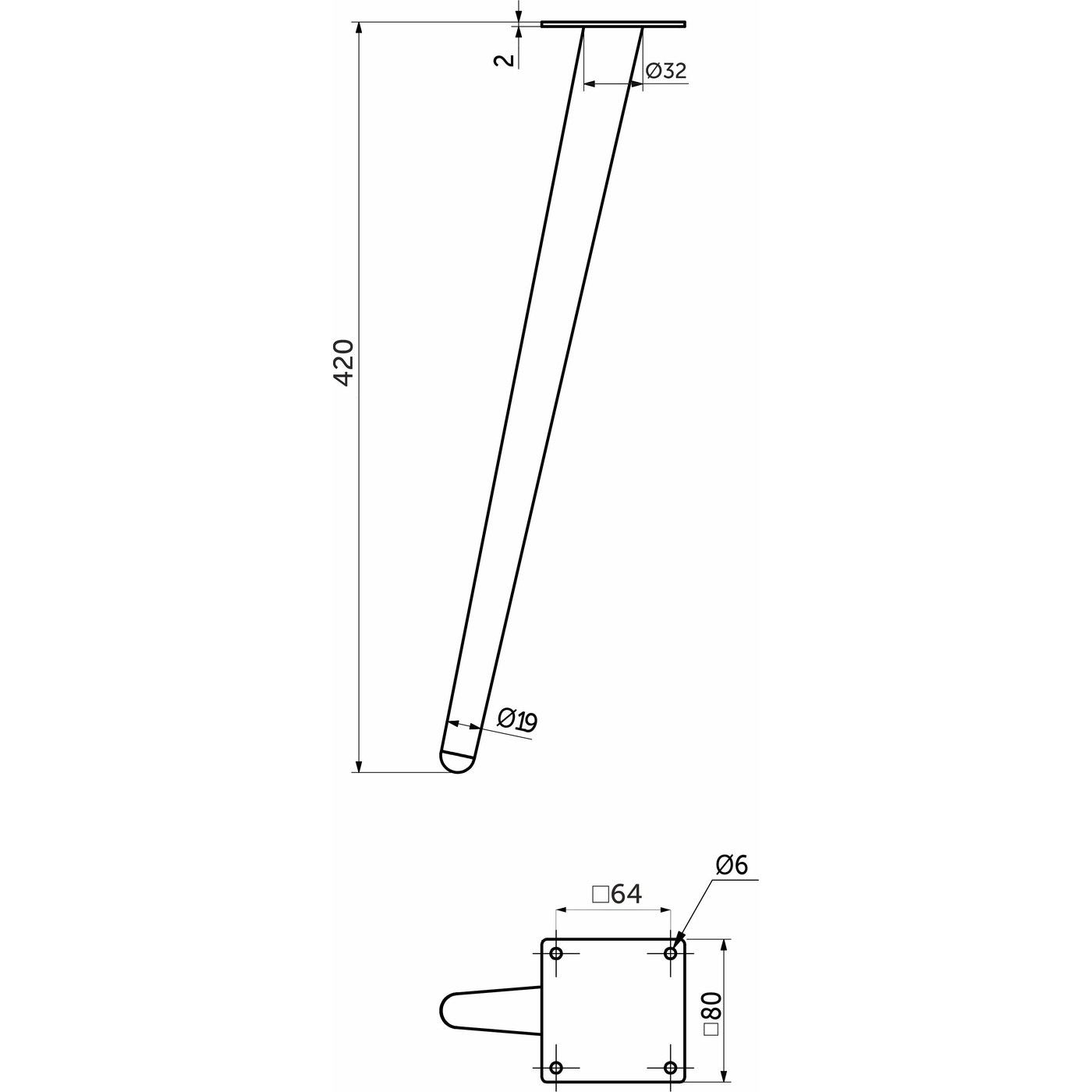 Опора мебельная конусная h- 420 наклонная браш.золото AKS  90942