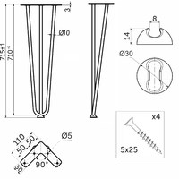 Опора мебельная FLASH h- 710, черный AKS 73289