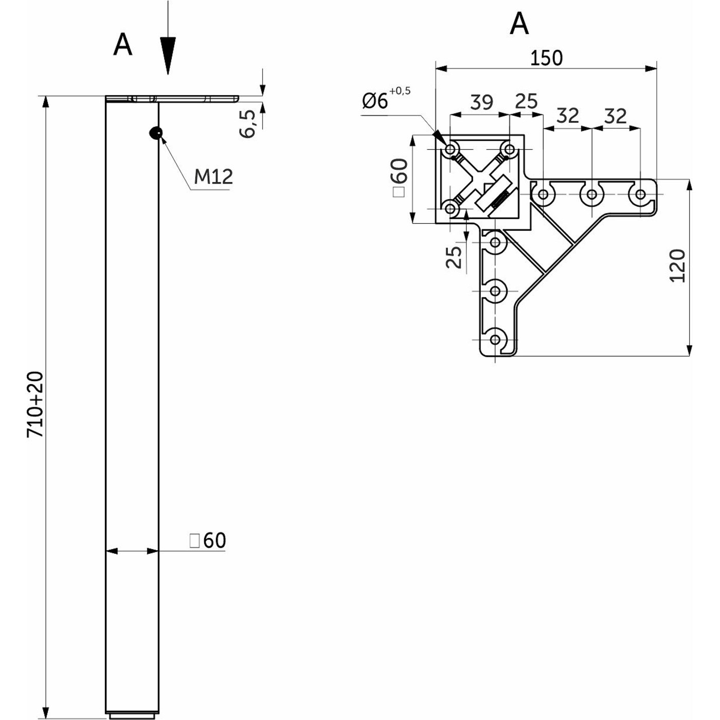 Опора мебельная 60*60/710 квадратная с регуляцией, белый (1 комплект4 шт.) AKS 60736