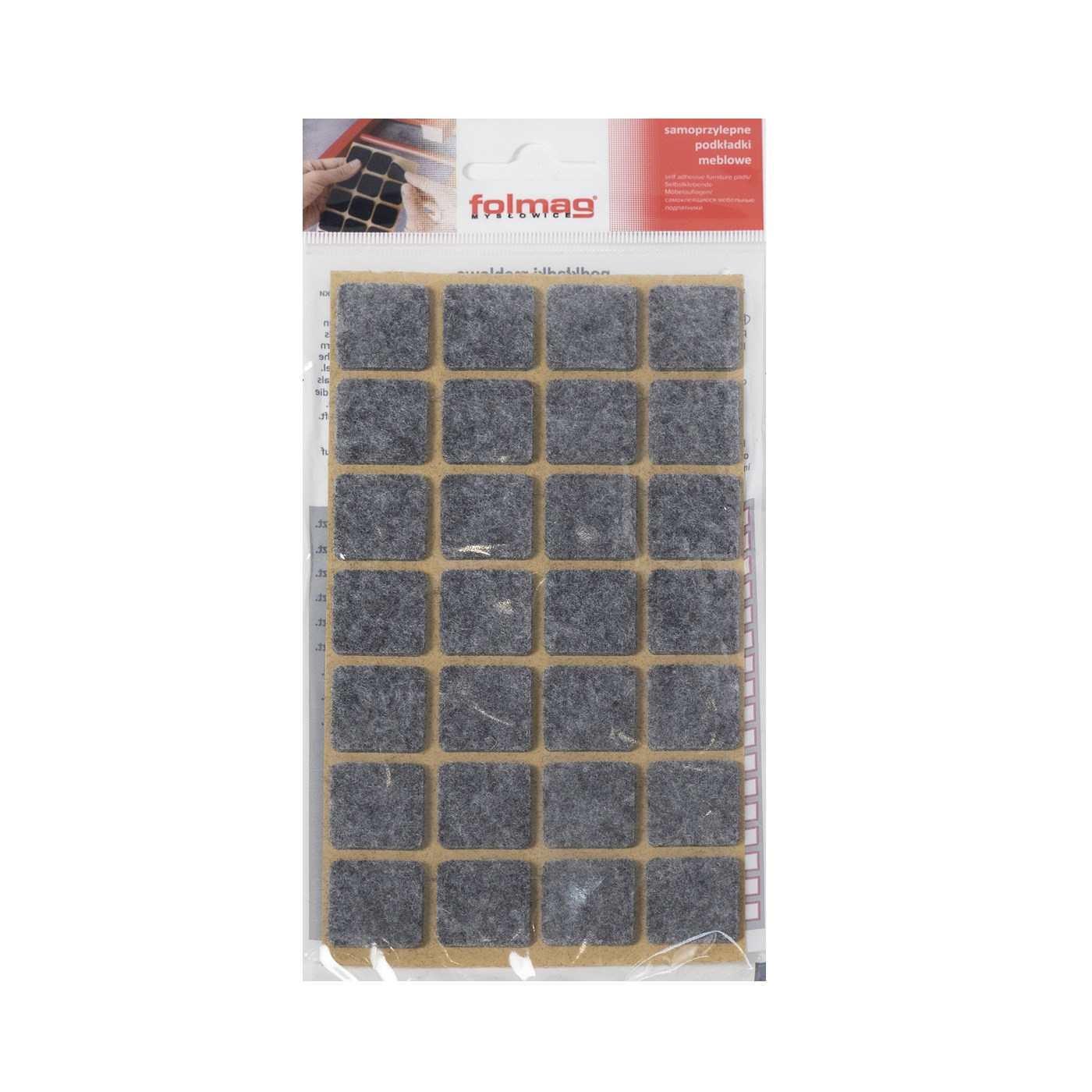 Подкладка самоприлипающая фетровая 20*20 (1 лист - 28 шт.) серая AKS 110814