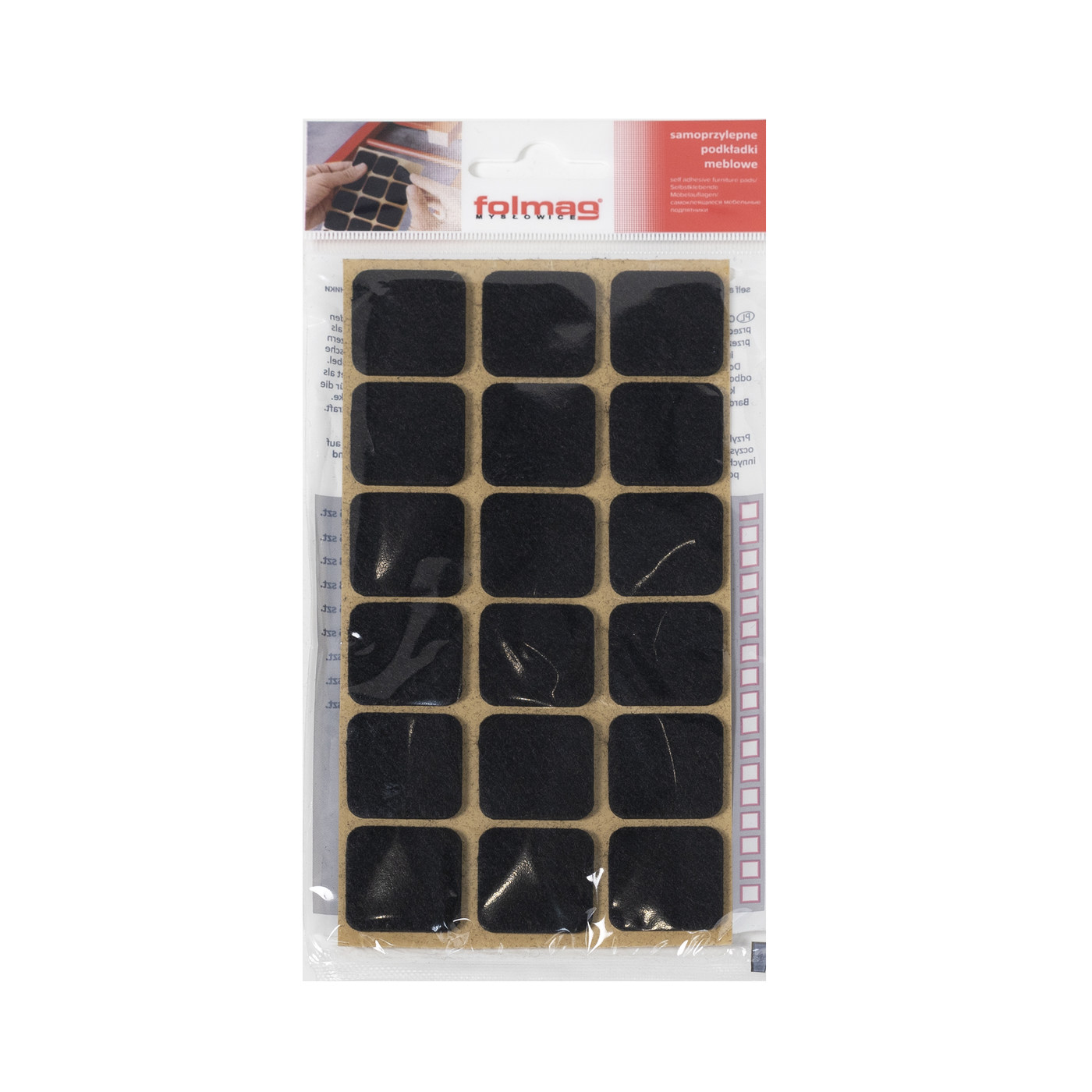 Подкладка самоприлипающая фетровая 25*25 (1 лист - 18 шт.) черная AKS 110817