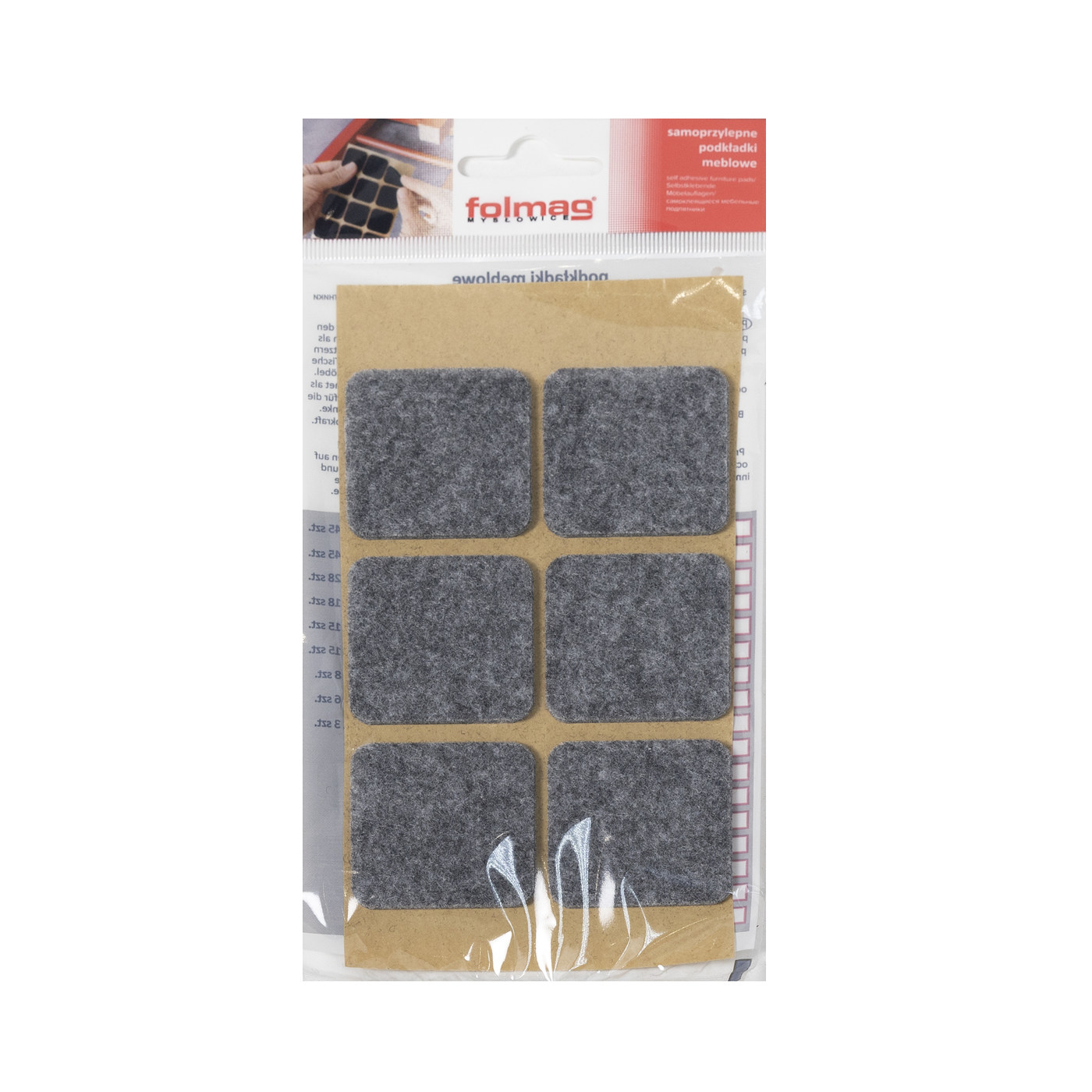 Подкладка самоприлипающая фетровая 40*40 (1лист6 шт) серая AKS 110821