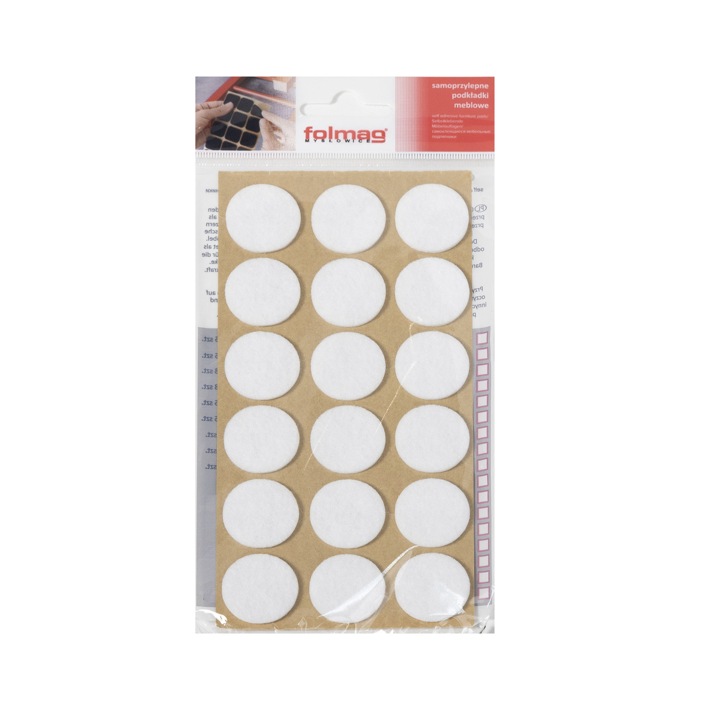 Подкладка самоприлипающая фетровая d25 мм (1 лист - 18 шт.) белая AKS 110810