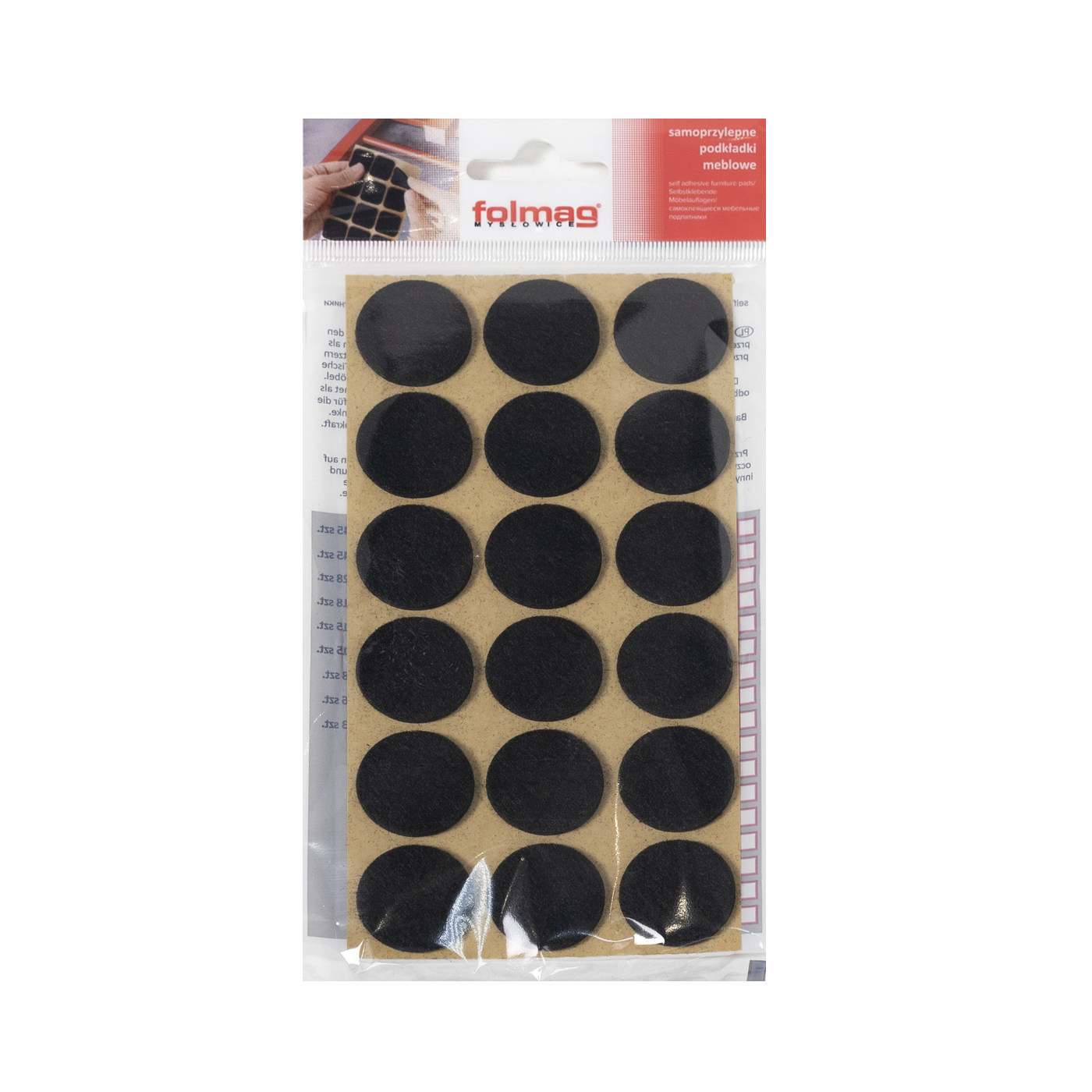 Подкладка самоприлипающая фетровая d25 мм (1 лист - 18 шт.) черная AKS 110809