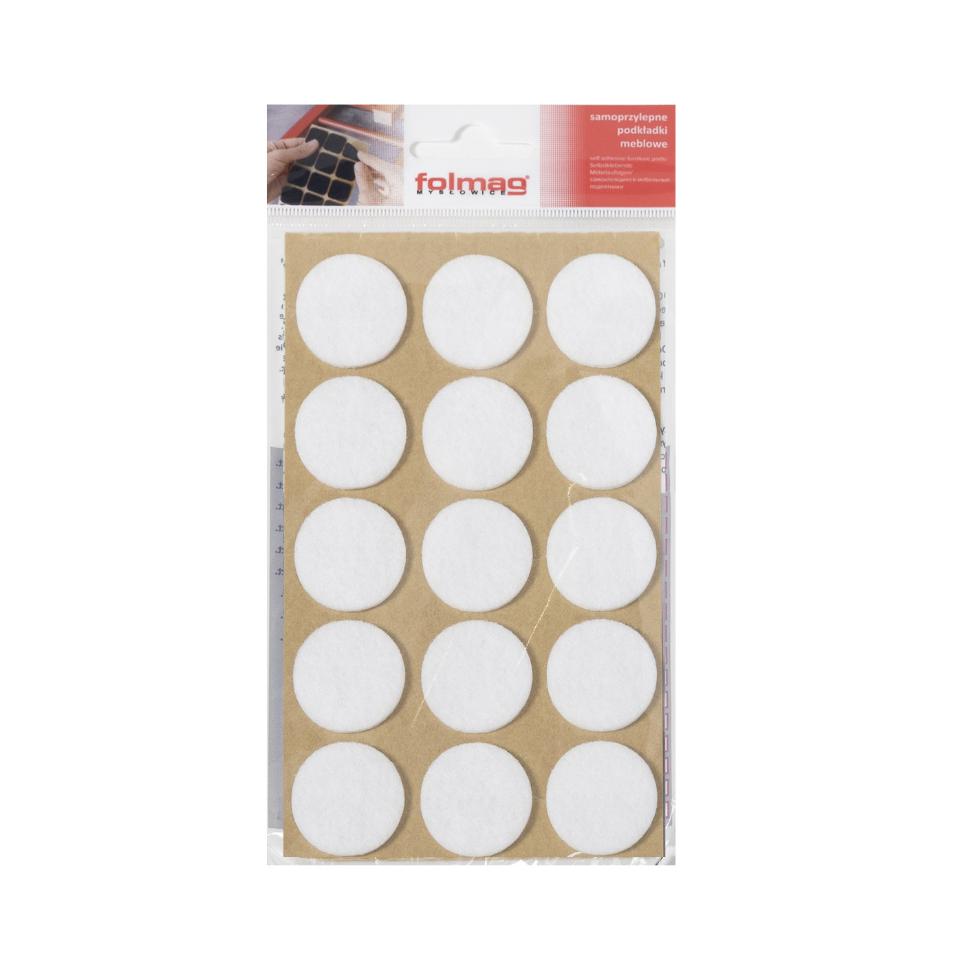 Подкладка самоприлипающая фетровая  d30 мм (1 лист - 15 шт.) белая AKS 110807