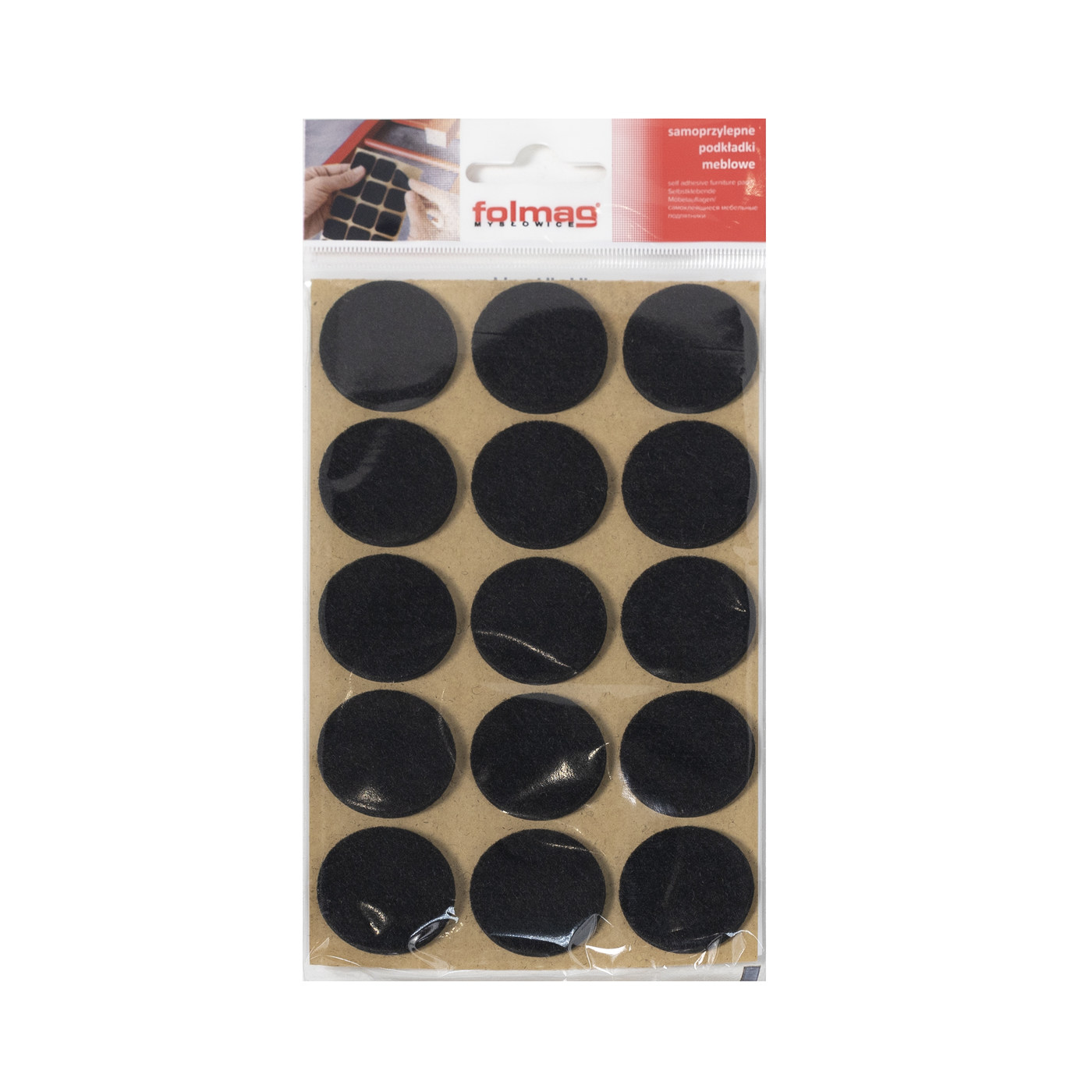 Подкладка самоприлипающая фетровая d30 мм (1 лист - 15 шт.) черная AKS 110808