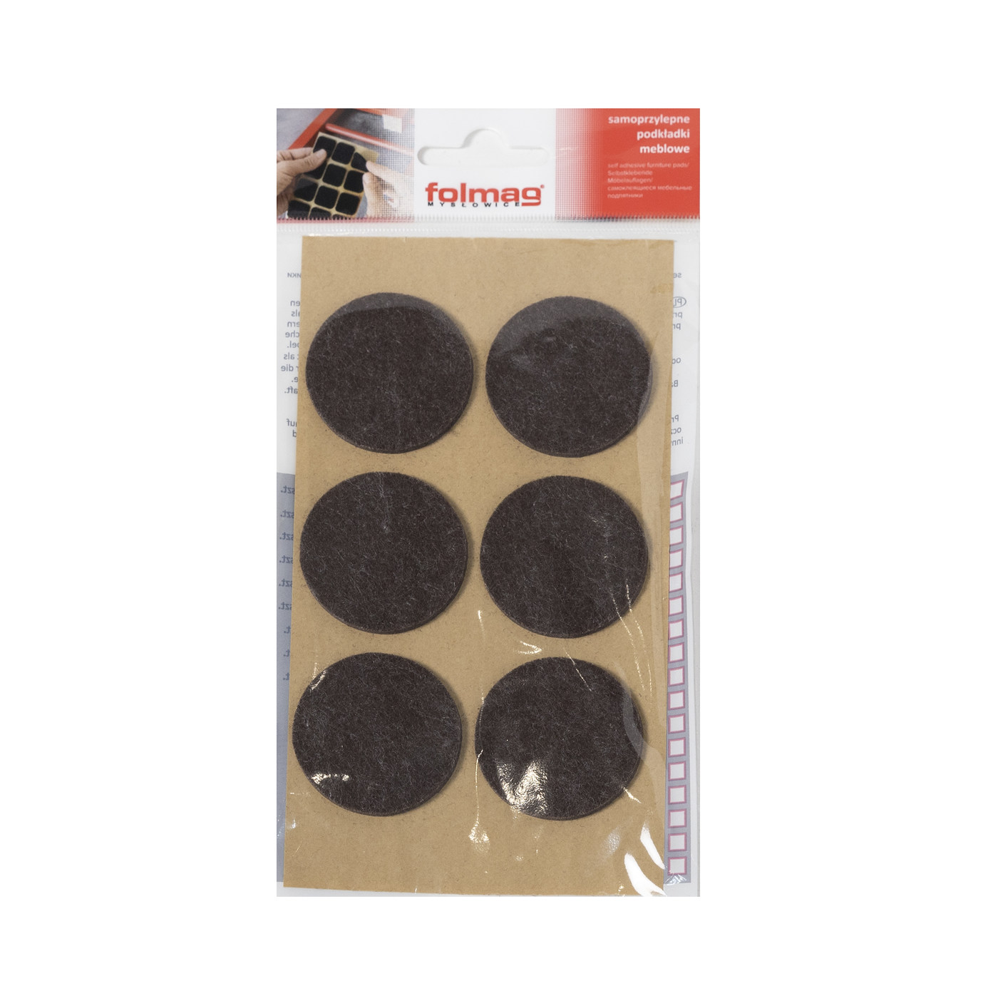 Подкладка самоприлипающая фетровая d40 мм (1 лист - 6 шт.) коричневая AKS 110805