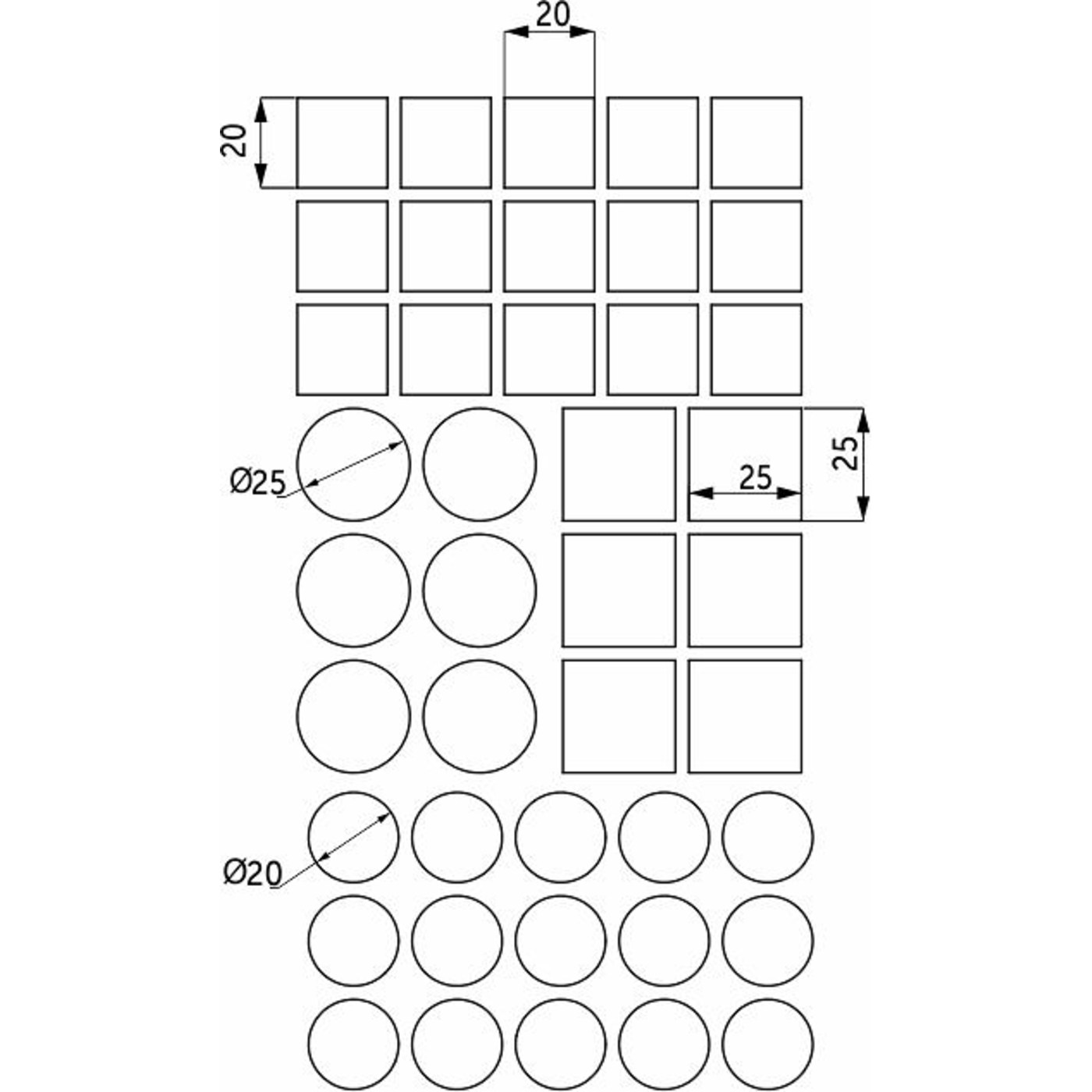 Подкладка самоприлипающая фетровая микс (d20,20*20, - 15 шт. d25,25*25 - 6 шт.) серая AKS 110844
