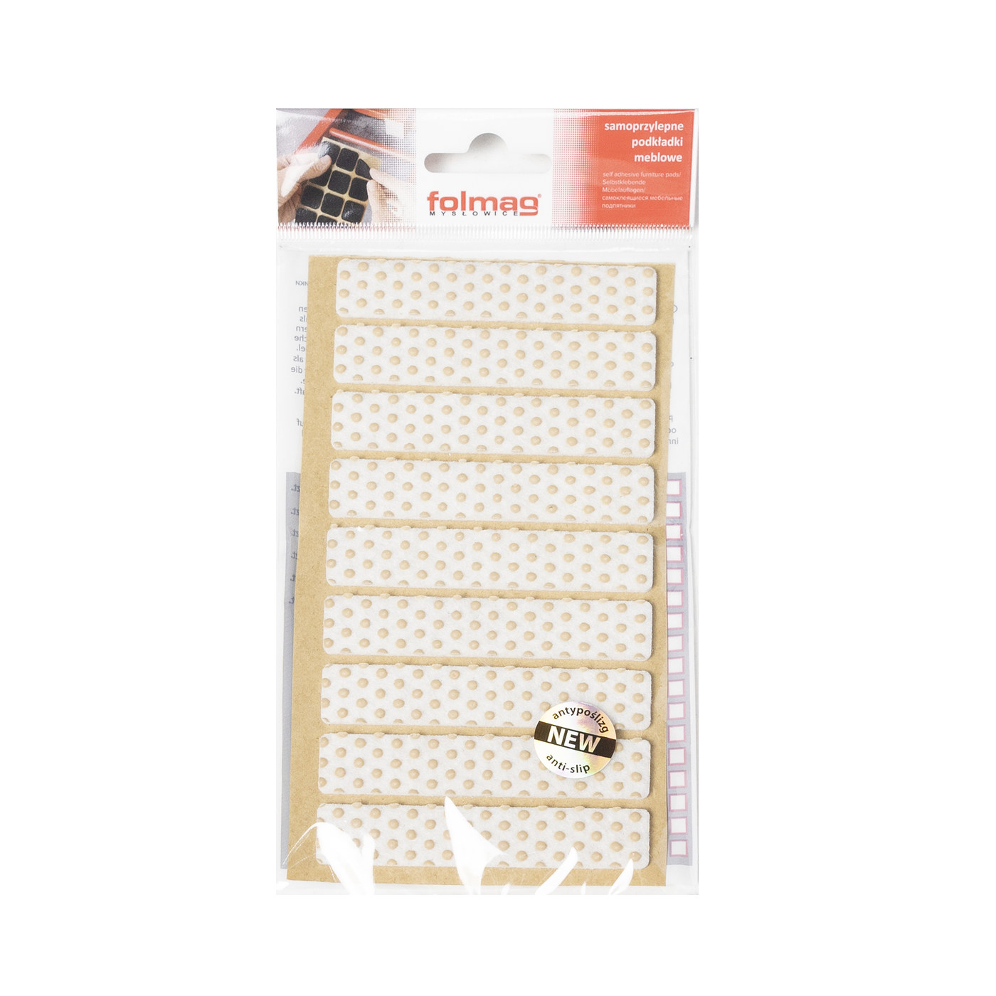 Подкладка самоприлипающая фетровая прорезиненная 15*80 (1 лист9 шт) белая AKS 109754