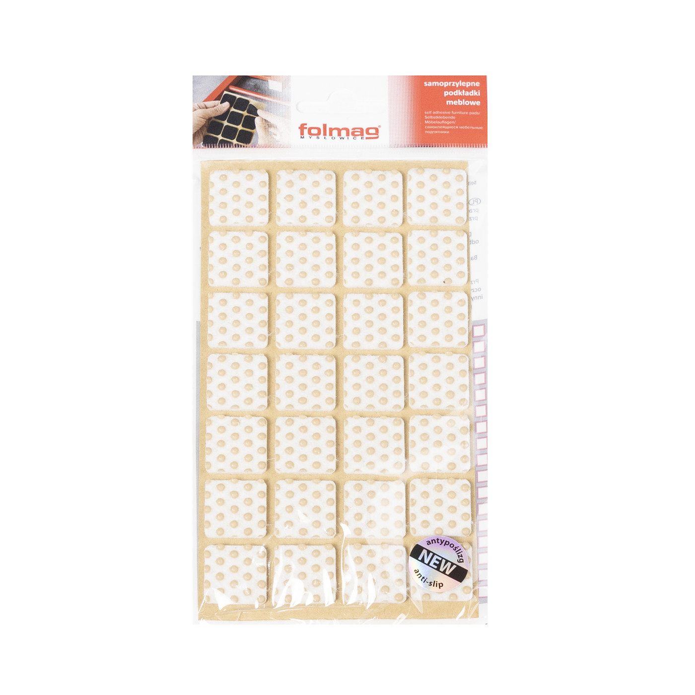 Подкладка самоприлипающая фетровая прорезиненная 20*20 (1 лист28 шт) белая AKS 109740