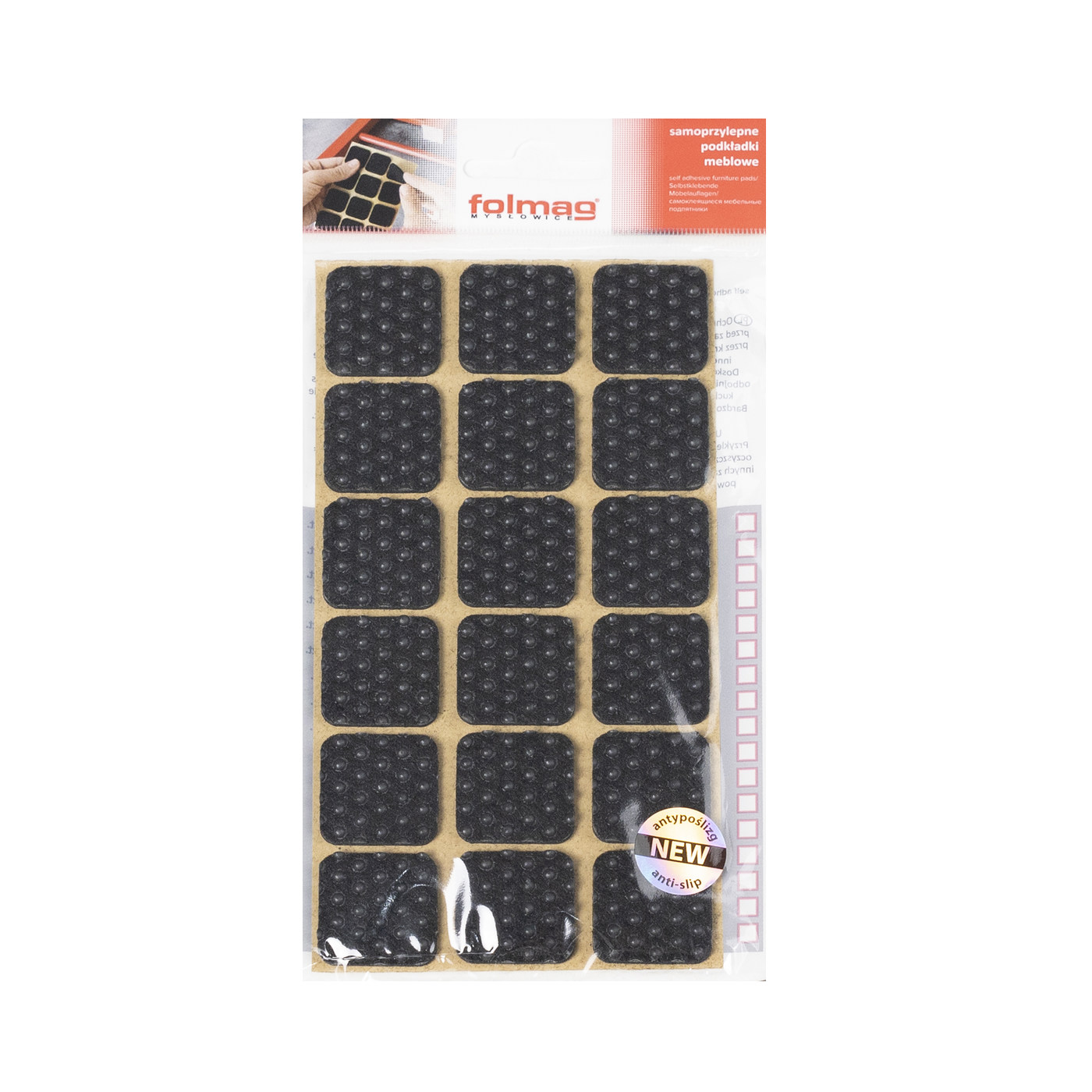 Подкладка самоприлипающая фетровая прорезиненная 25*25 (1 лист18 шт) черная AKS 109745