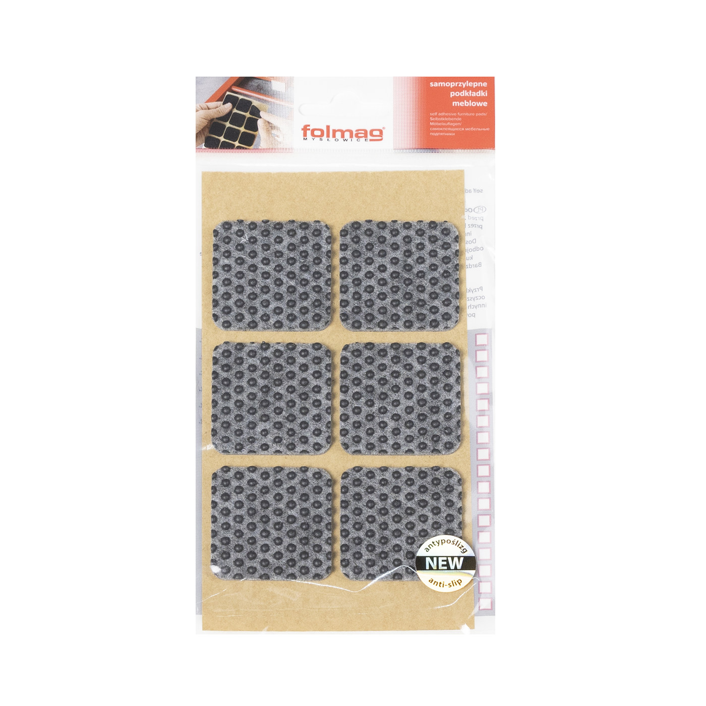 Подкладка самоприлипающая фетровая прорезиненная 40*40 (1лист6 шт) серая AKS 109752