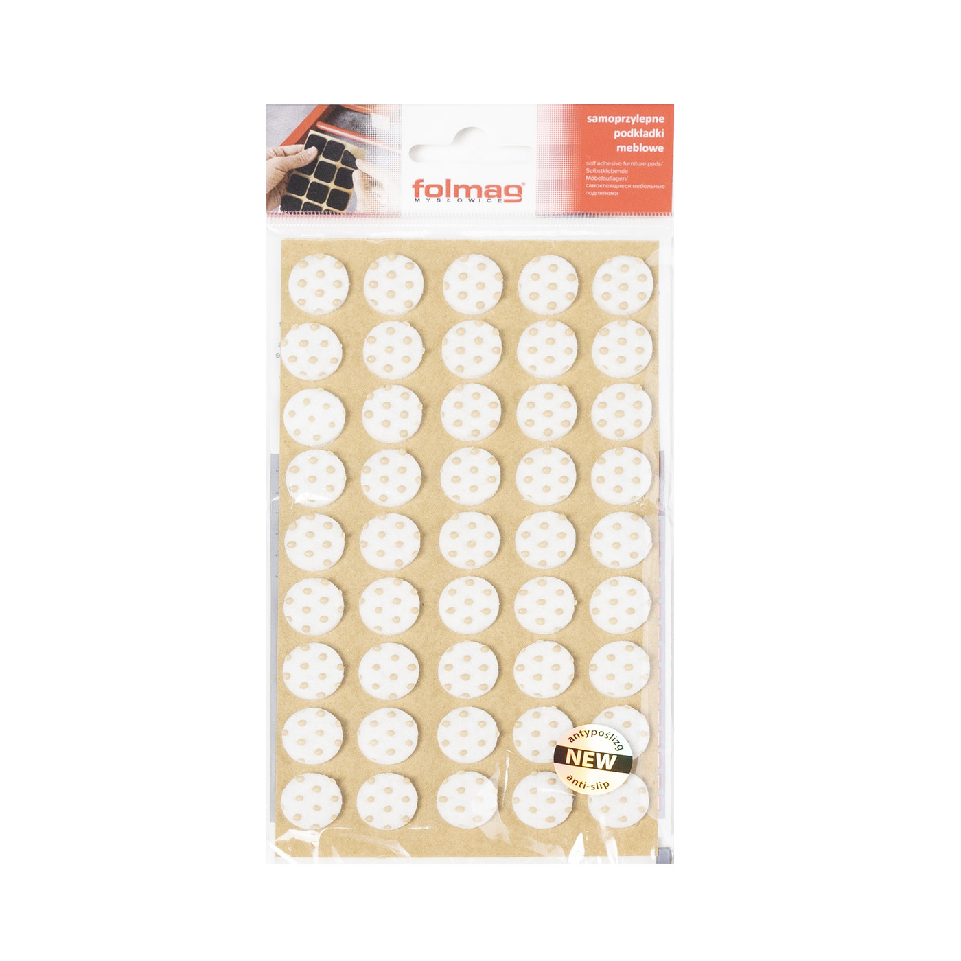 Подкладка самоприлипающая фетровая прорезиненная d15 мм (1 лист - 45 шт.) белая AKS 109793