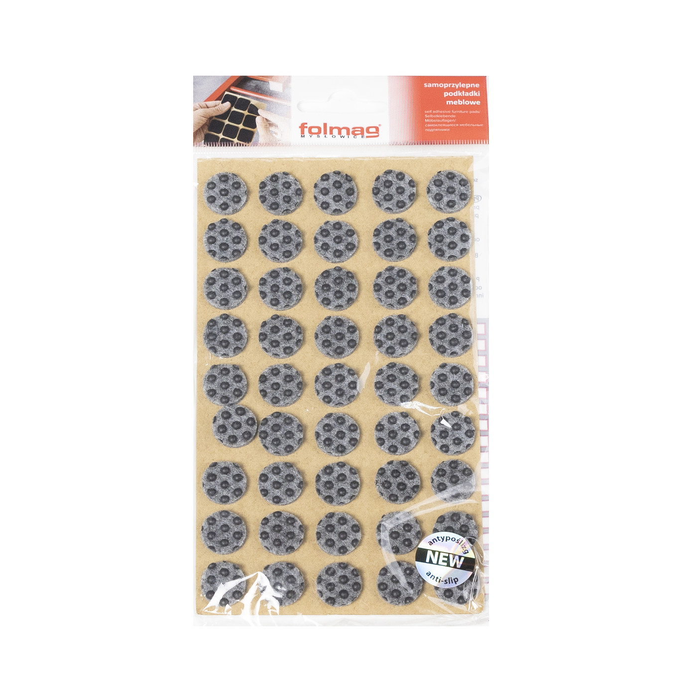 Подкладка самоприлипающая фетровая прорезиненная d15 мм (1 лист - 45 шт.) серая AKS 109794