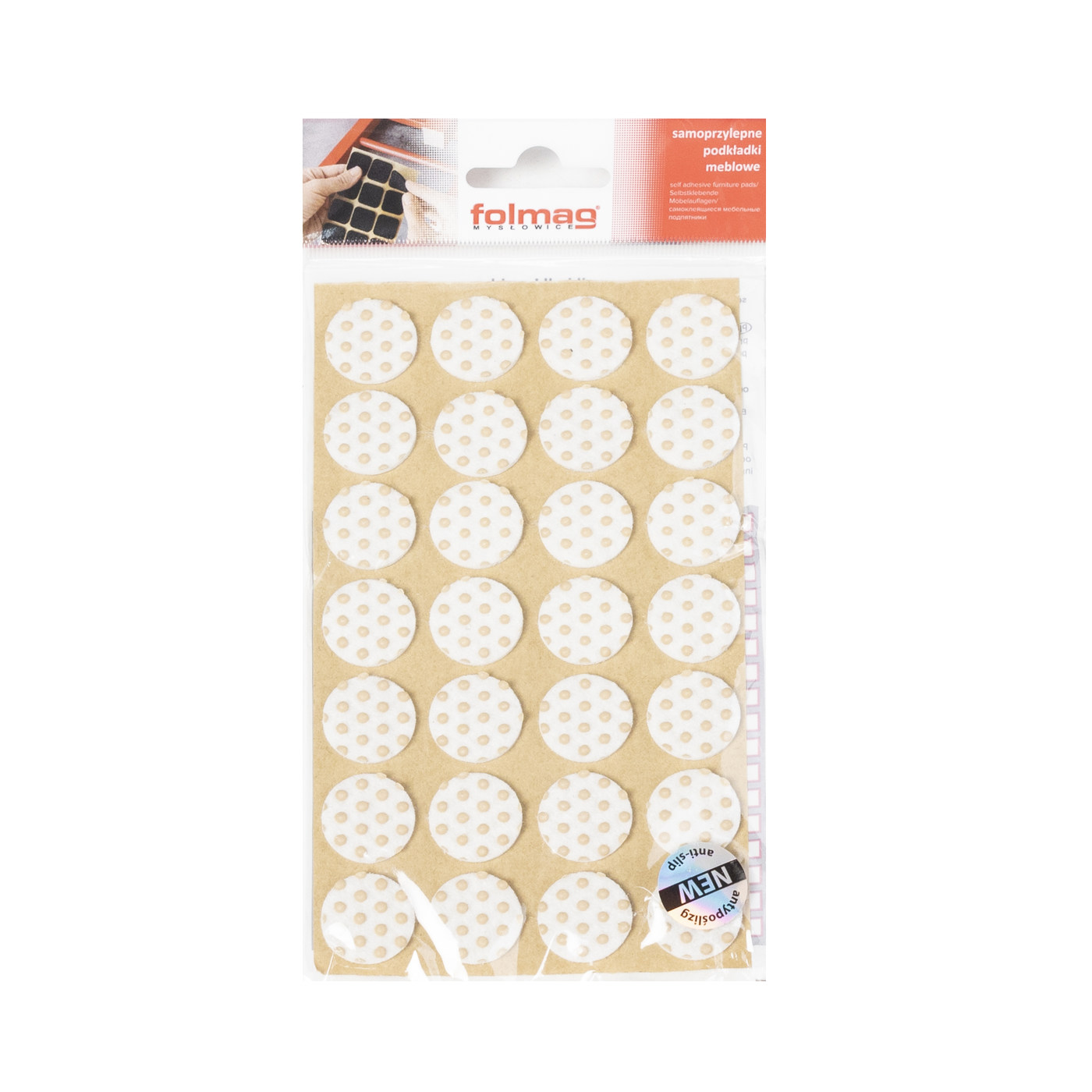 Подкладка самоприлипающая фетровая прорезиненная d20 мм (1 лист - 28 шт.) белая AKS 109737