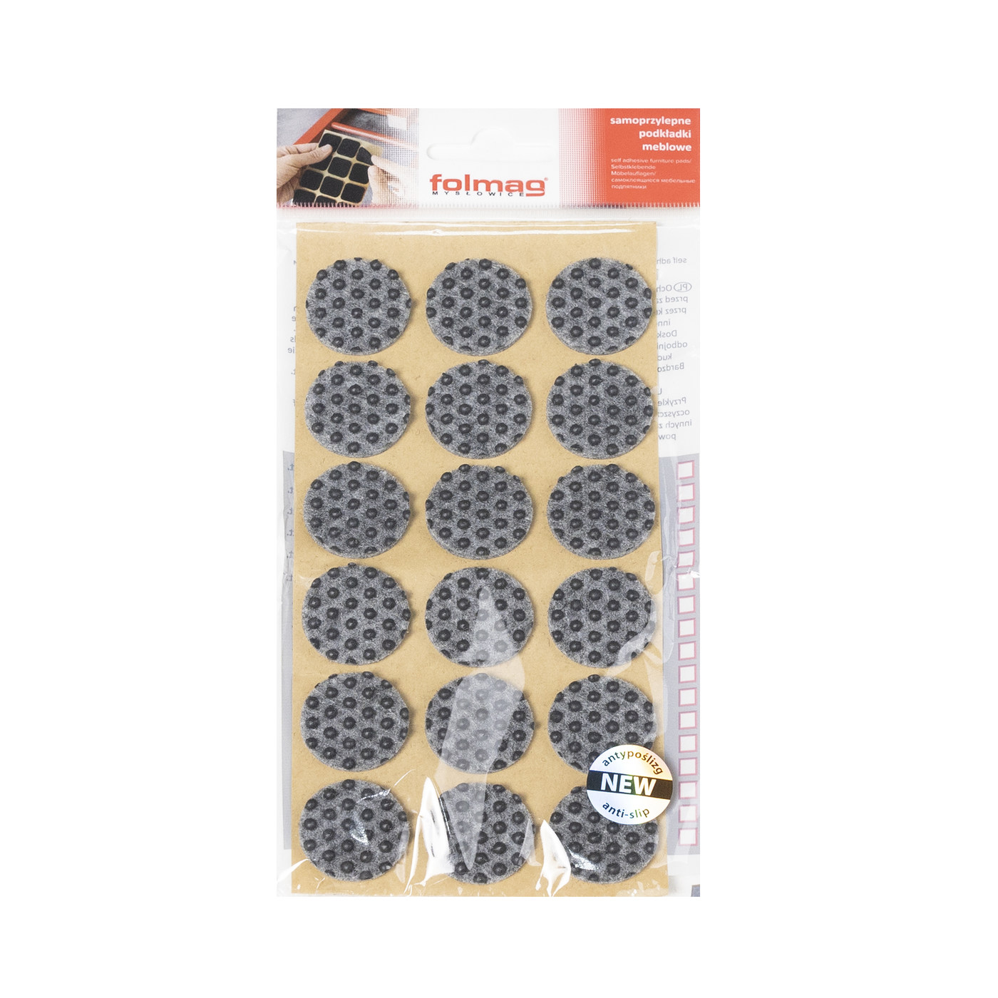 Подкладка самоприлипающая фетровая прорезиненная d25 мм (1 лист - 18 шт.) серая AKS 109726