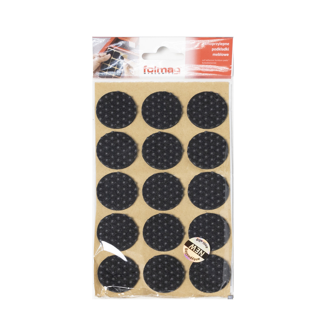 Подкладка самоприлипающая фетровая прорезиненная d30 мм (1 лист - 15 шт.) черная AKS 109730