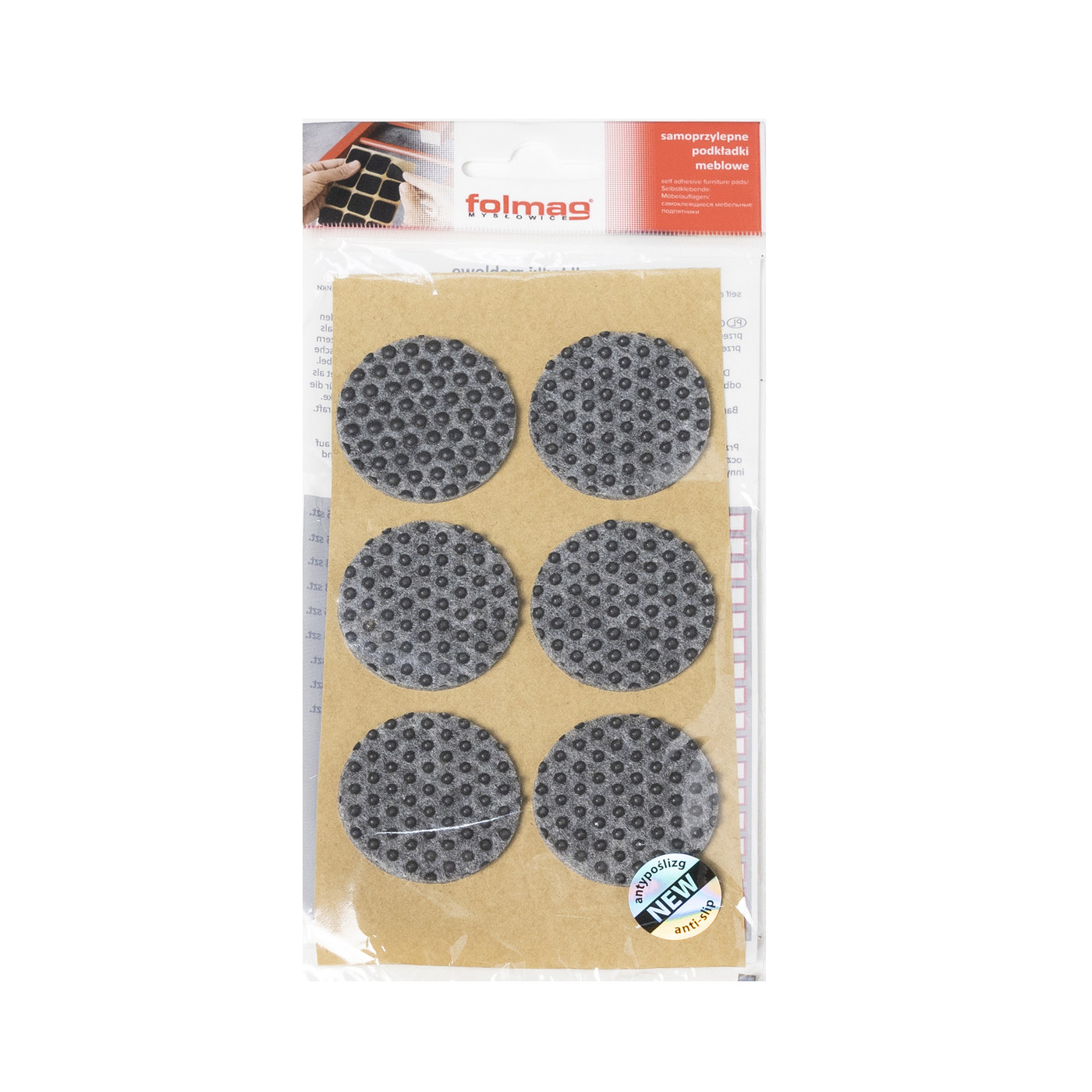 Подкладка самоприлипающая фетровая прорезиненная d40 мм (1 лист - 6 шт.) серая AKS 109733