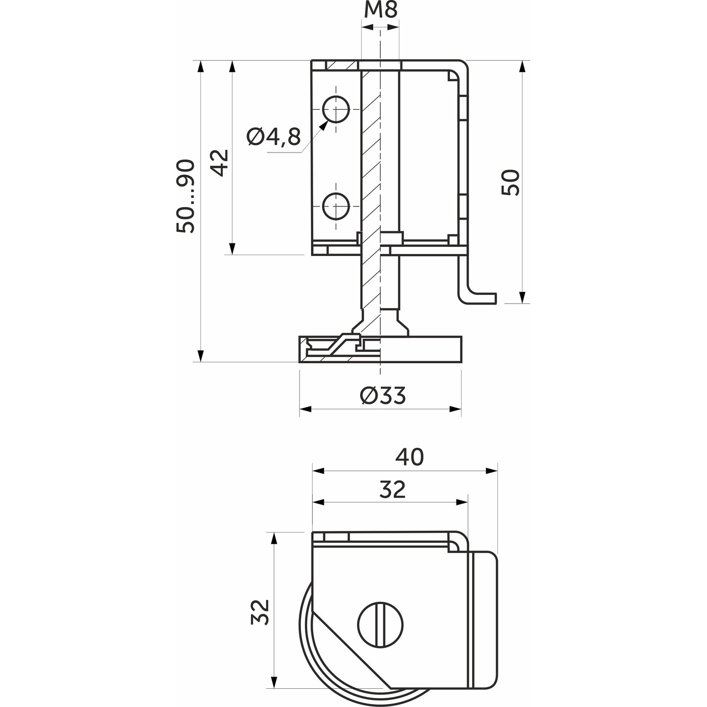 Подпятник М8 угловой с регуляцией, левая AKS  66105