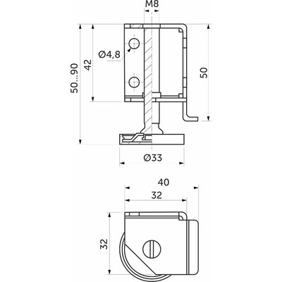 Подпятник М8 угловой с регуляцией, правая AKS  66104