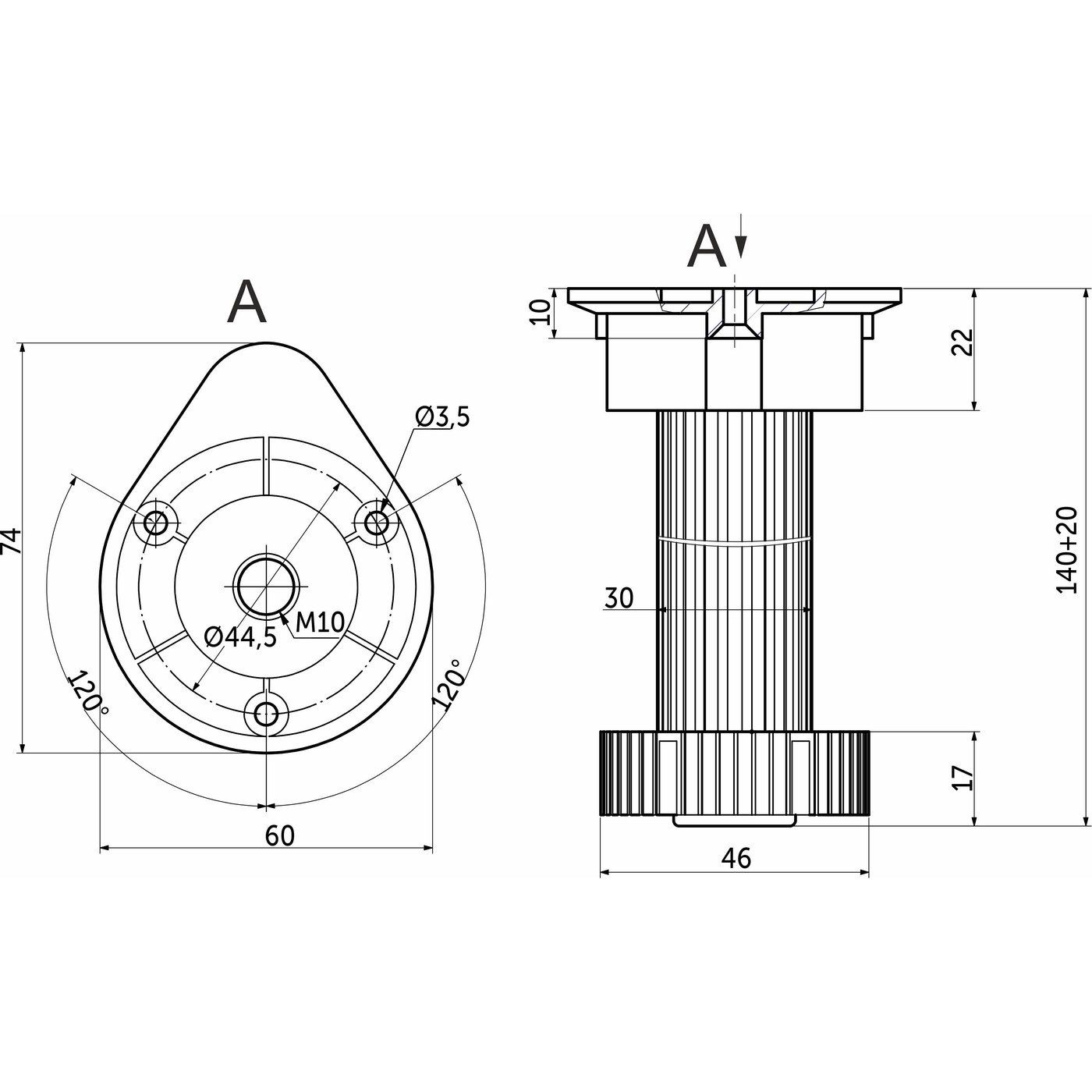 Ножка цокольная, высота 150 мм, с овальным креплением, цвет черный (200шт.)  88214