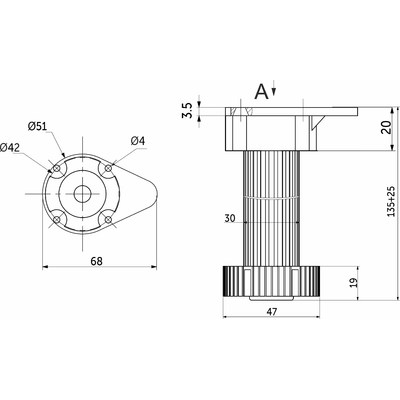 Ножка цокольная, высота 150 мм, с овальным креплением, цвет черный (200шт.)(аналог 88214)  AKS 89162