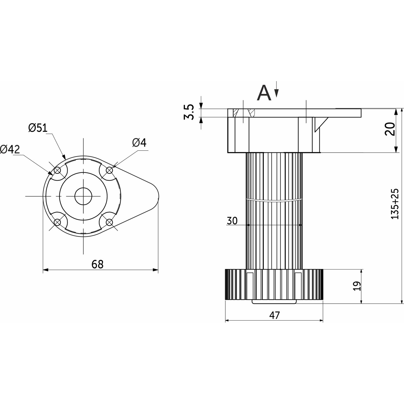 Ножка цокольная, высота 150 мм, с овальным креплением, цвет черный (200шт.)(аналог 88214)  AKS 89162
