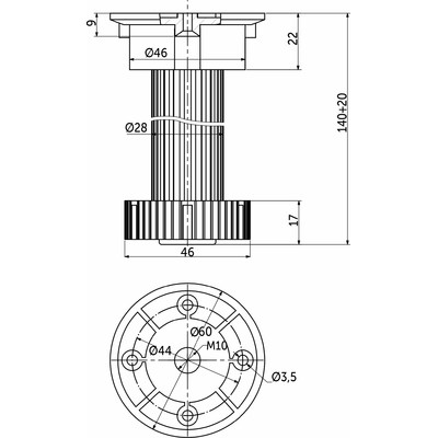 Опора кухонная пластик h150мм черная РФ AKS 86503 (старый код 29671)