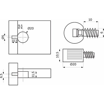 Полкодержатель d20 со штоком-евровинтом 6*10, прозрачный (1уп4 шт) AKS 105053